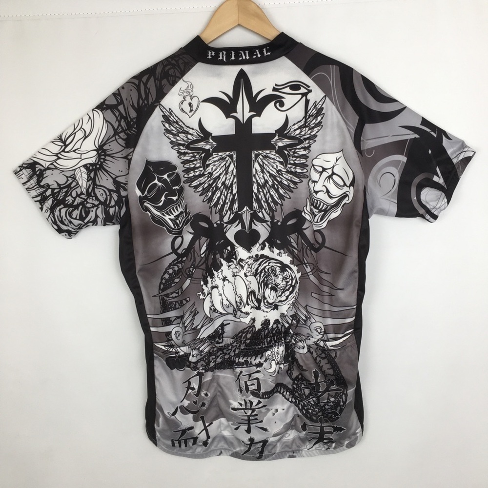 Primal Cycling Jersey Men’s 3/4 Zip Athletic Shirt Sz XL Tattoo Style Graphics - Picture 15 of 16